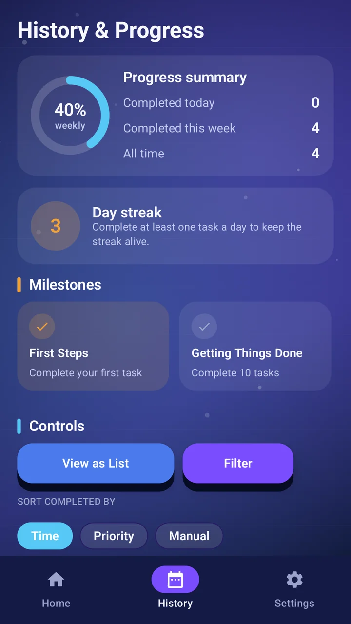 Whiteboard Remind history and progress screen